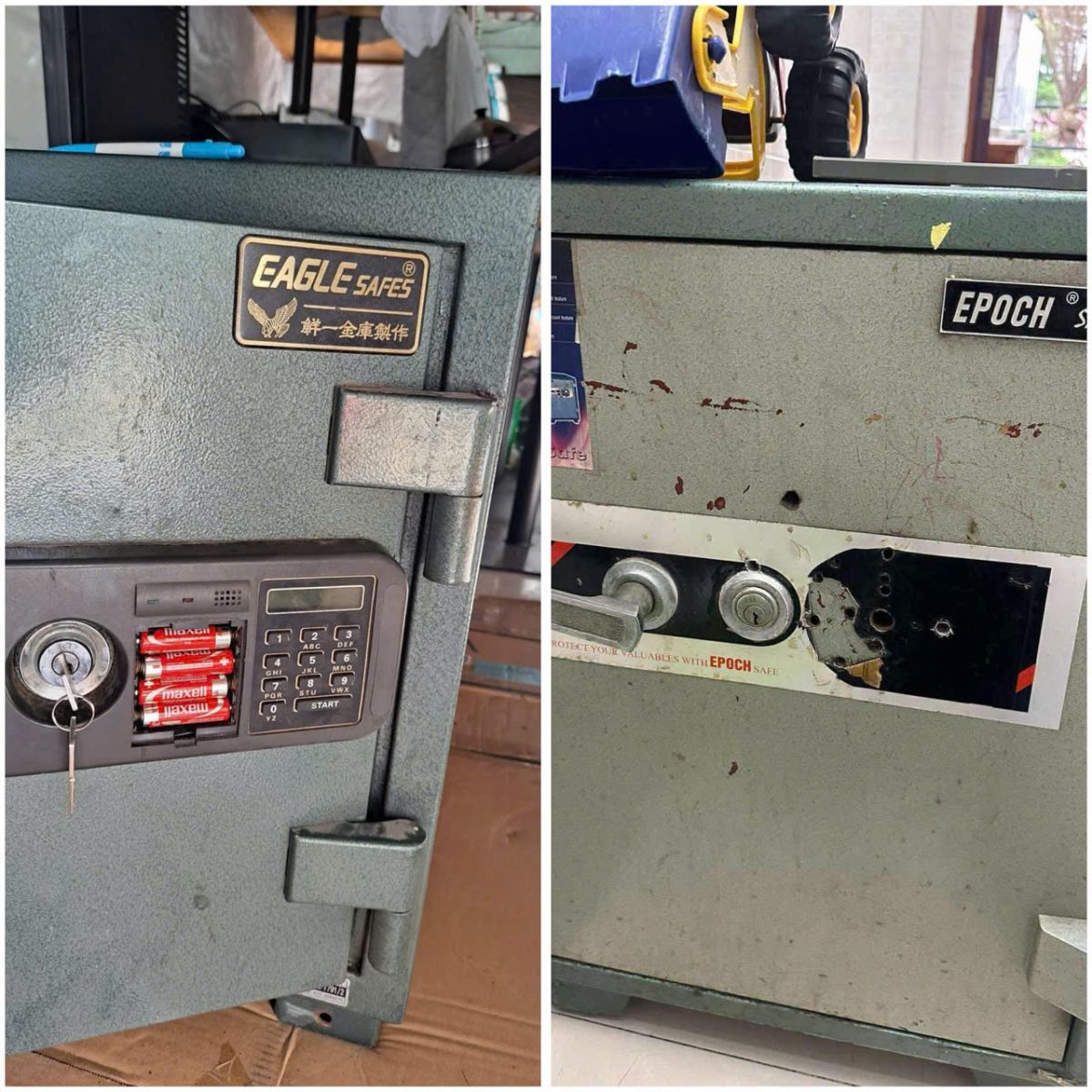 Hình ảnh minh họa ghi nhận trạng thái cơ học cửa két sắt, không bao gồm thao tác mở.